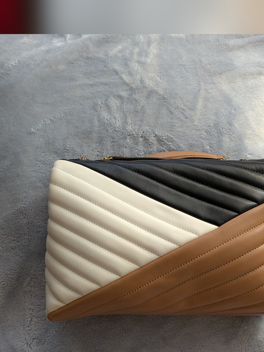 Tory Burch Tri-Color Quilted Shoulder Bag in Black, White & Tan - Picture 3 of 4